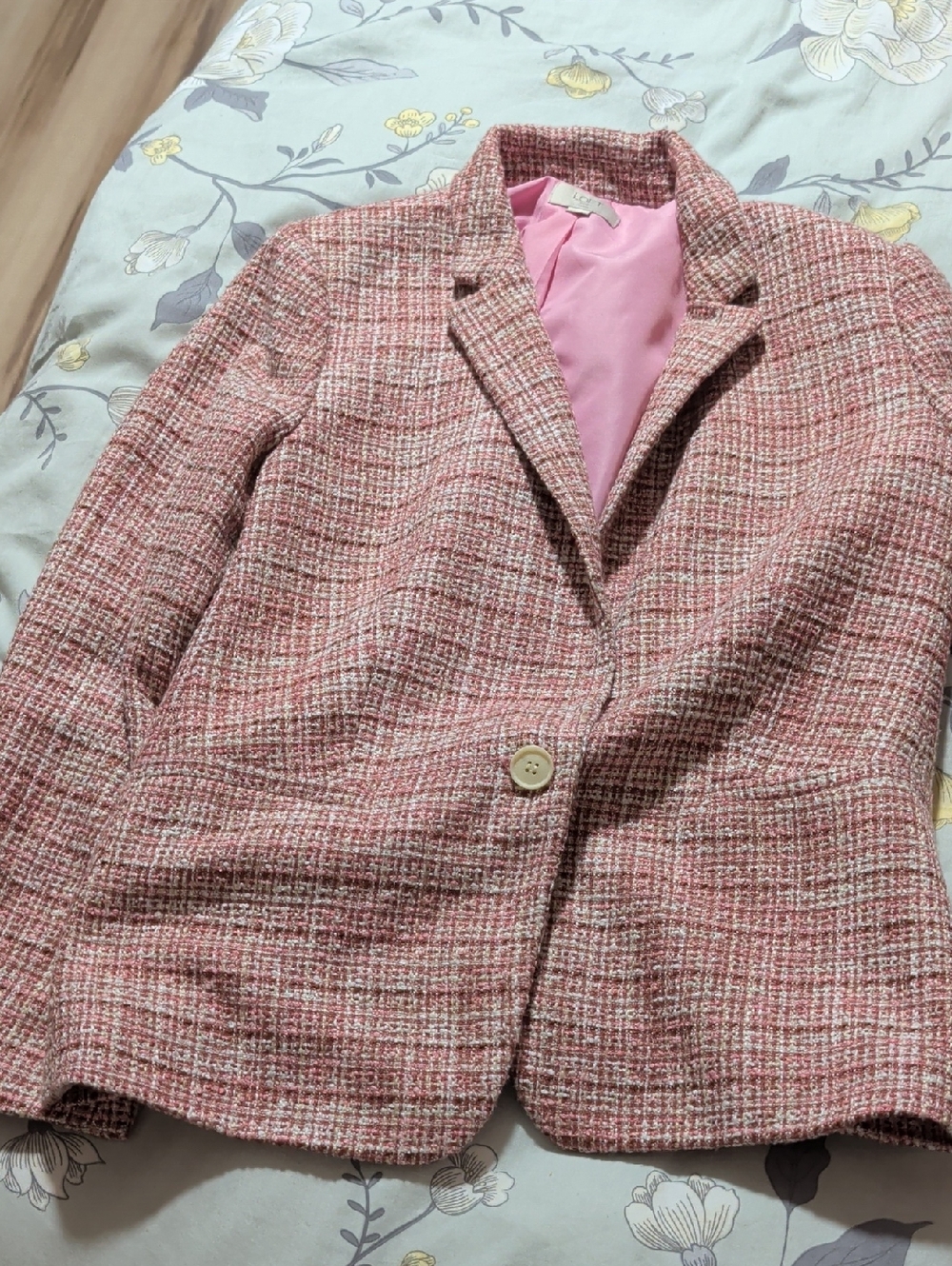 LOFT Pink Tweed Blazer Jacket